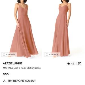 Azazie Pink A-Line V-Neck Maxi Dress
